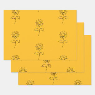 Abstract Sunflower Continuous Line Artistic Art Wrapping Paper Sheet