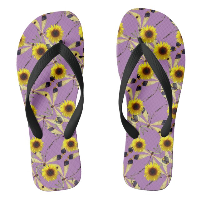 Abstract Sunflower Dragenfly  Flip Flops (Footbed)