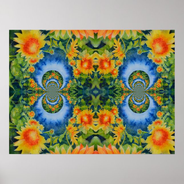 Abstract sunflower field | retro floral   poster (Front)