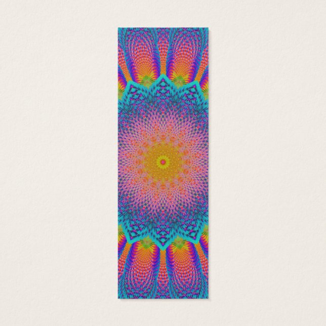Abstract Sunflower Fractal Pixel Blue Bookmark (Back)