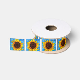 Abstract Sunflower Painting Satin Ribbon