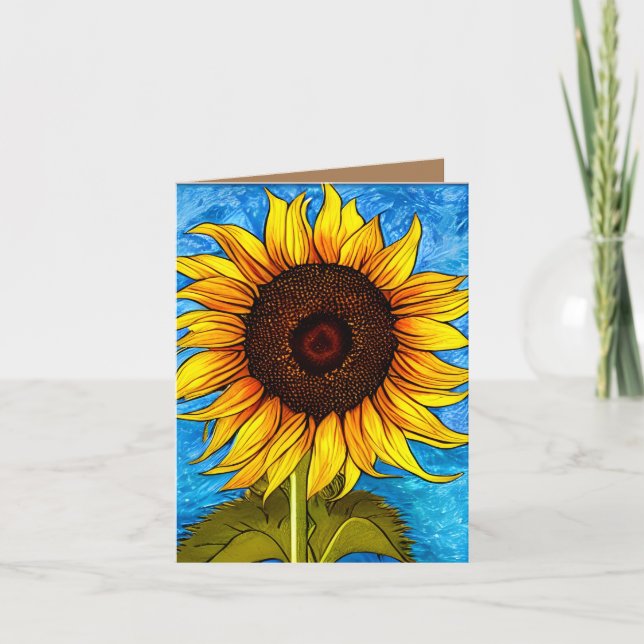Abstract Sunflower Painting Thank You Card (Front)