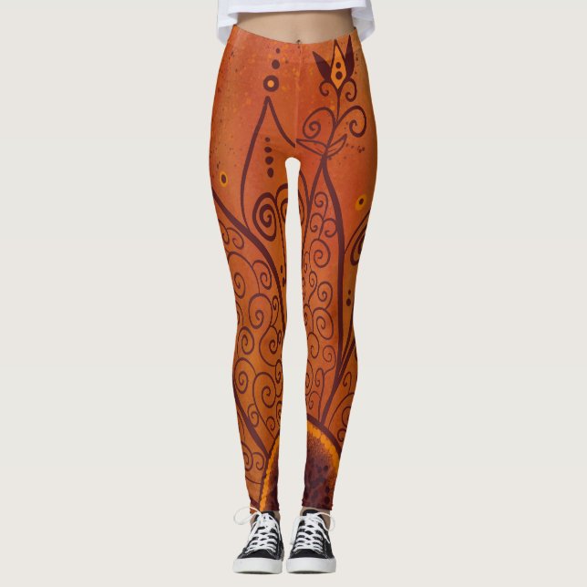 Abstract Sunflower Pattern Leggings (Front)