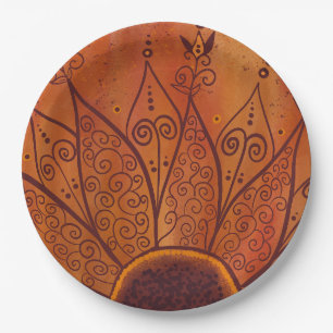 Abstract Sunflower Pattern Paper Plate