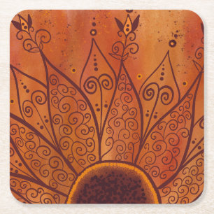 Abstract Sunflower Pattern Square Paper Coaster
