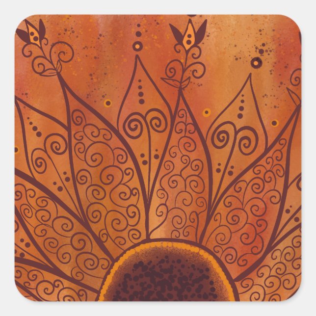Abstract Sunflower Pattern Square Sticker (Front)