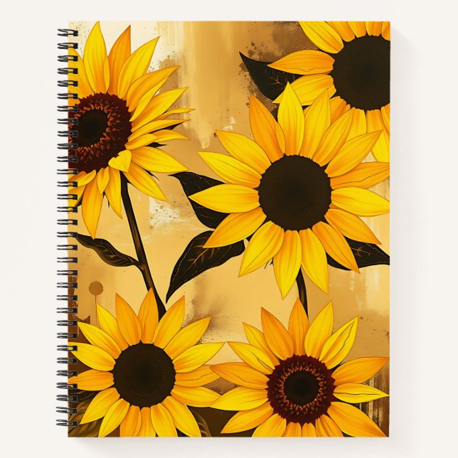 Abstract Sunflower Pattern with Golden Yellows Notebook (Front)