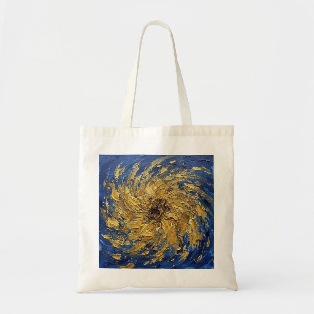 Abstract Sunflower Swirl Van Gogh Style Blue Art Tote Bag (Front)