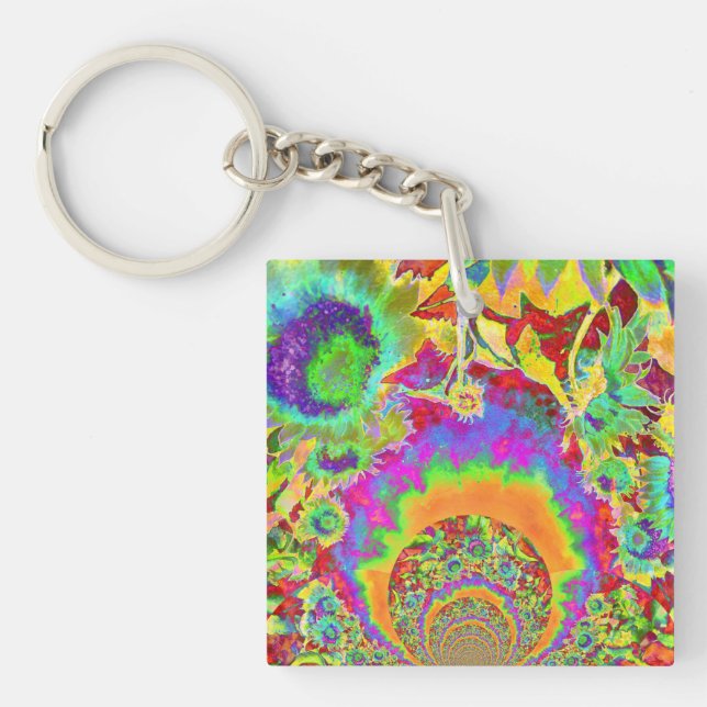 Abstract sunflower watercolor painting key ring (Front)
