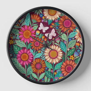 Abstract Sunflowers Butterflies Art Clocks