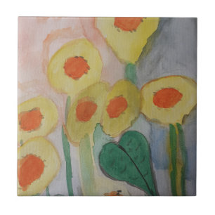 Abstract Sunflowers Ceramic Tile