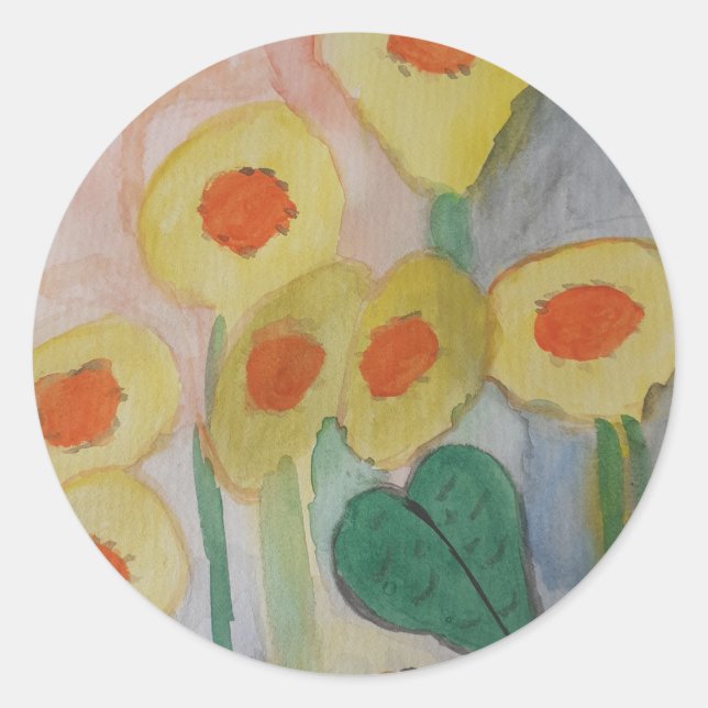 Abstract Sunflowers Classic Round Sticker (Front)