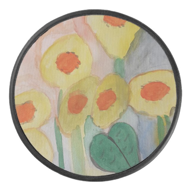 Abstract Sunflowers  Hockey Puck (Front)