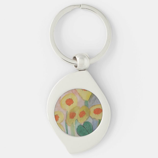 Abstract Sunflowers Metal Key Ring (Front)