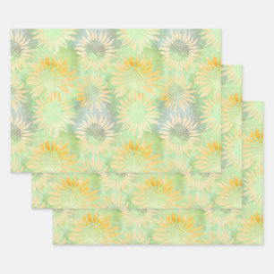 Abstract Sunflowers on Light Green Decoupage Tissu Wrapping Paper Sheet