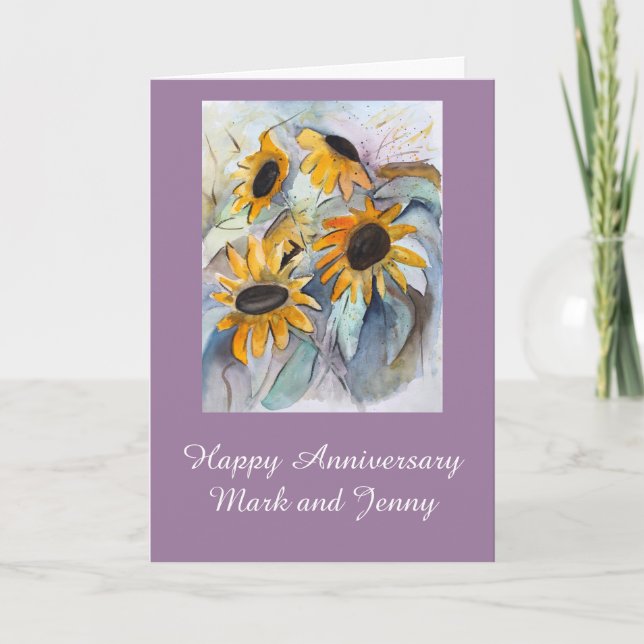 Abstract Sunflowers Personalised Anniversary Card (Front)