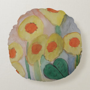 Abstract Sunflowers Round Throw Cushion