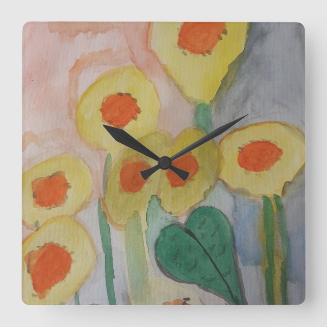 Abstract Sunflowers Square Clock (Front)
