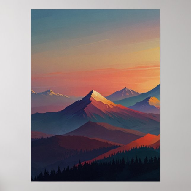 Abstract Sunrise Peaks Poster (Front)