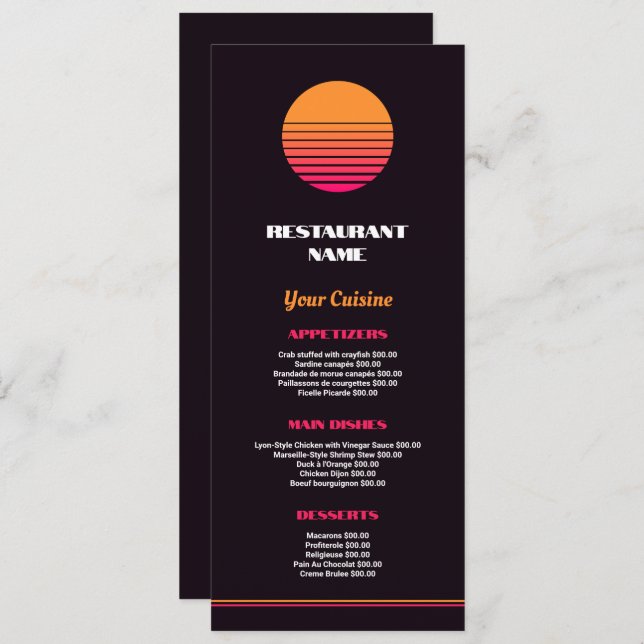 Abstract Sunrise, Restaurant Slimline Menu (Front/Back)