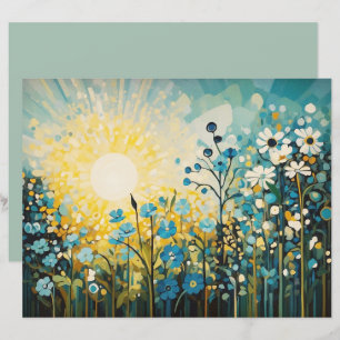 Abstract Sunrise Wildflowers Field Scrapbook Paper