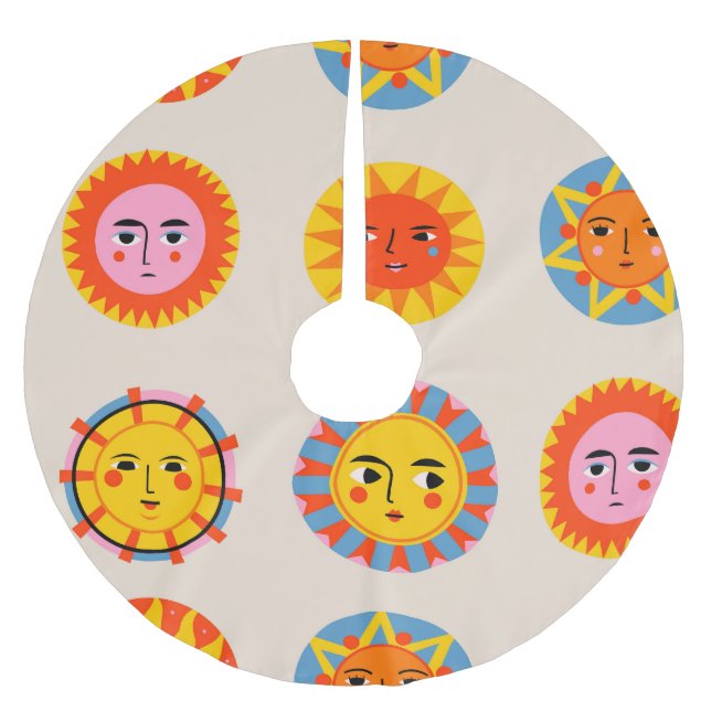 Abstract suns: ethnic seamless pattern. brushed polyester tree skirt (Front)