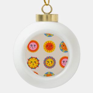 Abstract suns: ethnic seamless pattern. ceramic ball christmas ornament