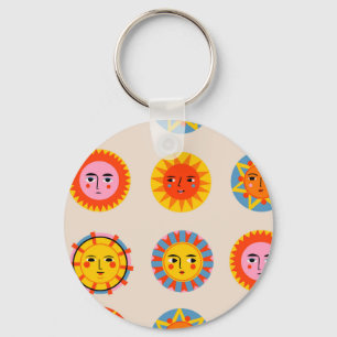 Abstract suns: ethnic seamless pattern. key ring