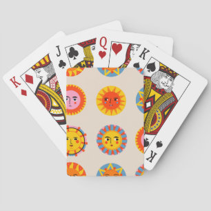 Abstract suns: ethnic seamless pattern. playing cards