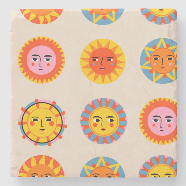 Abstract suns: ethnic seamless pattern. stone coaster (Front)