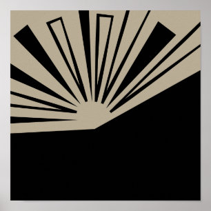 Abstract Sunset Black on Tan Modern Art Print
