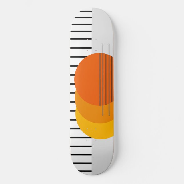 Abstract Sunset Black White Orange Yellow Trendy Skateboard (Front)