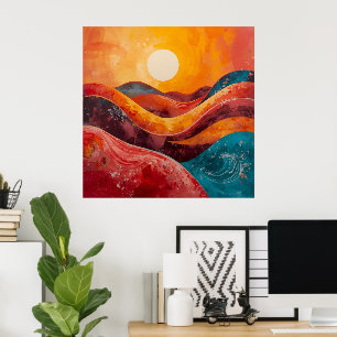 Abstract Sunset – Colorful Wavy Horizon Art Print