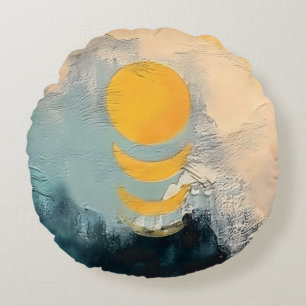 Abstract Sunset – Golden Calm Over Horizons Round Cushion