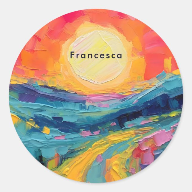 Abstract Sunset on the Field Classic Round Sticker (Front)
