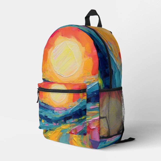 Abstract Sunset on the Field Printed Backpack (Back Corner Right)