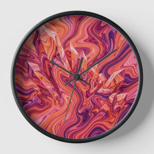 Abstract Sunset Orange Crystal Cluster Art Clocks