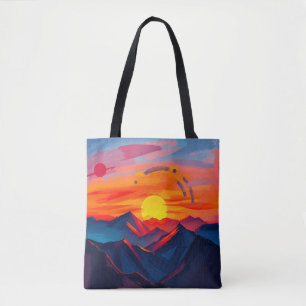 Abstract Sunset Over Mountains with Fiery  Tote Bag