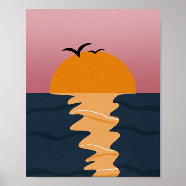 Abstract Sunset Over Ocean Minimalist Boho Art Poster (Front)