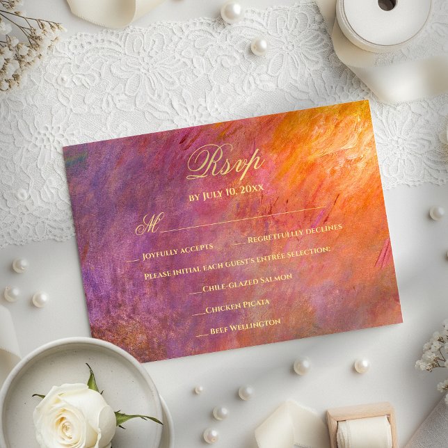 Abstract Sunset Sky Orange Purple Art Wedding Meal RSVP Card (Creator Uploaded)