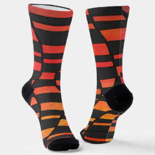 Abstract Sunset Stripes with Bold Geometric Shapes Socks
