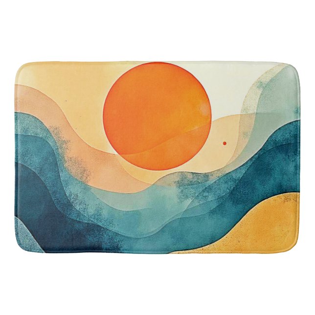 Abstract Sunset Waves Art Bath Mat (Front)