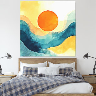 Abstract Sunset Waves Art Canvas Print