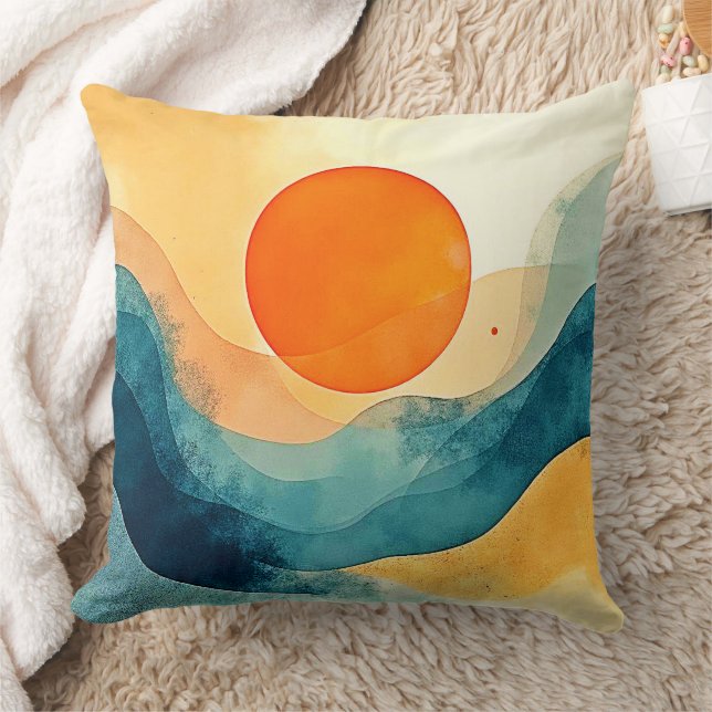 Abstract Sunset Waves Art Cushion (Blanket)