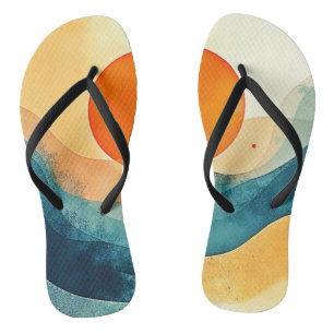Abstract Sunset Waves Art Flip Flops