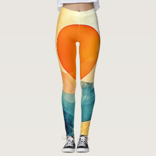 Abstract Sunset Waves Art Leggings
