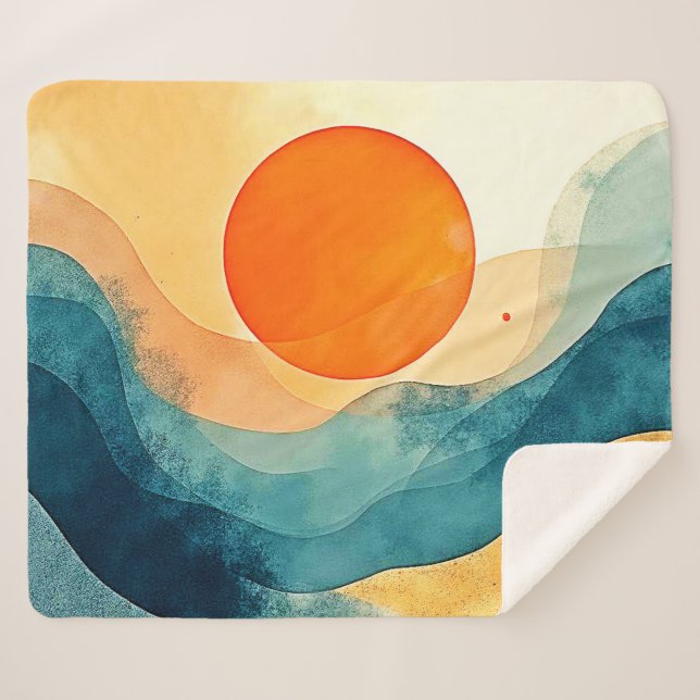 Abstract Sunset Waves Art Sherpa Blanket (Front (Horizontal))