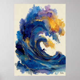 Abstract Surfer Wave Liquid Art Ocean Colour Flow Poster