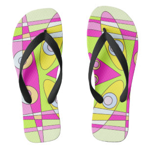 Abstract Surfing Bright Pink Green Bubblegum  Flip Flops