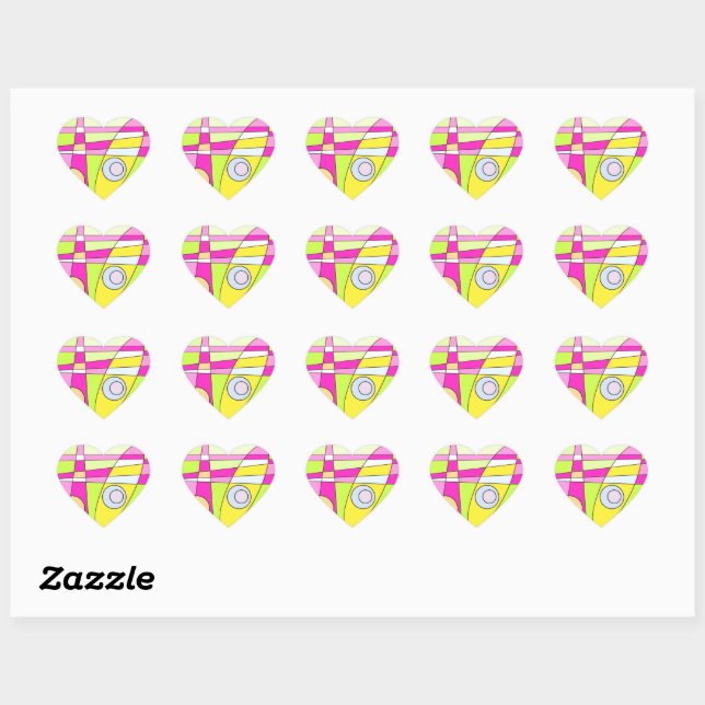 Abstract Surfing Bright Pink Green Bubblegum  Heart Sticker (Sheet)